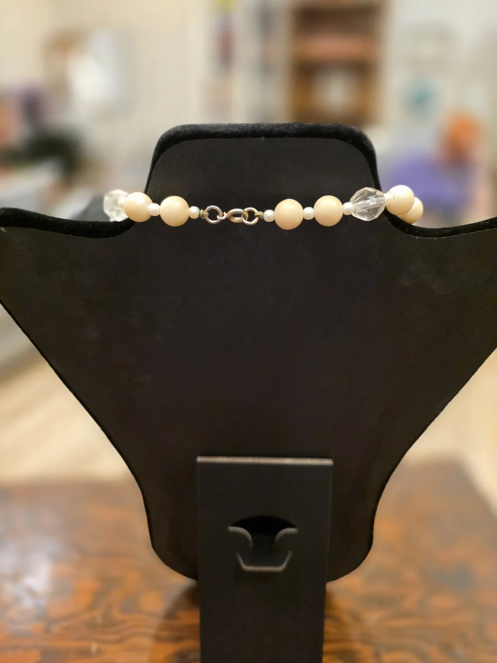 Cream Bead Necklace with Clear Accents